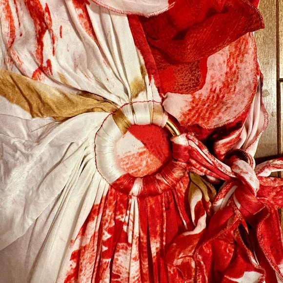 Roberto Cavalli Red and Cream Asymmetrical Dress - Picture 3 of 4